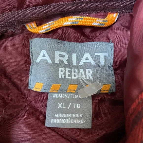 Ariat Rebar Flannel Hooded Shacket Shirt Jacket Women XL Rosewood Plaid NWT - Picture 5 of 14